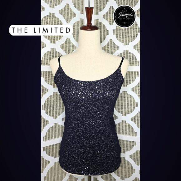 The Limited Blue Mesh Sequin Adjustable Spaghetti Strap Tank Top Size Medium - Picture 1 of 12